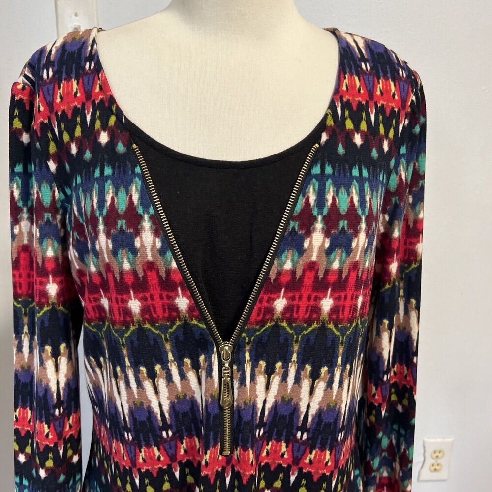 Prelude Women's Multicolor Geometric Tunic Shift Dress L - Picture 2 of 10